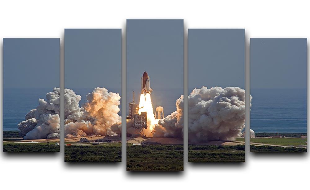 A stunning 5-split canvas artwork depicting the Shuttle Endeavour launch, showcasing vibrant colors and dynamic design.