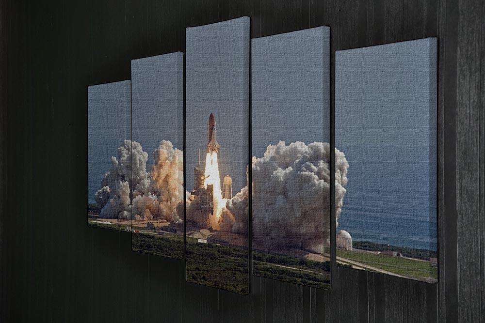 A stunning 5-split canvas artwork depicting the Shuttle Endeavour launch, showcasing vibrant colors and dynamic design.