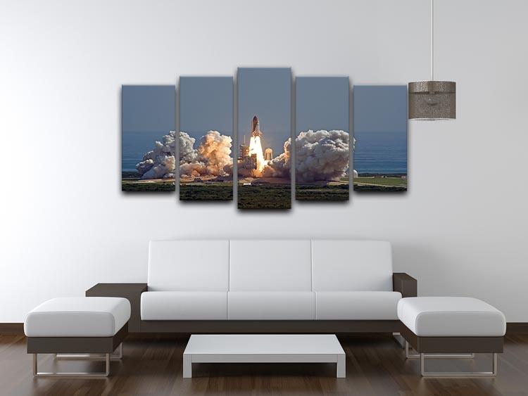 A stunning 5-split canvas artwork depicting the Shuttle Endeavour launch, showcasing vibrant colors and dynamic design.