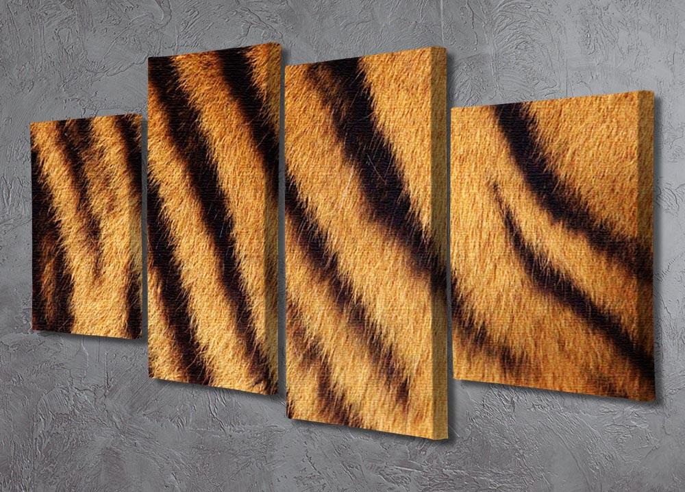 A stunning 4 split panel canvas featuring Siberian tiger striped fur, showcasing vibrant colors and intricate details.
