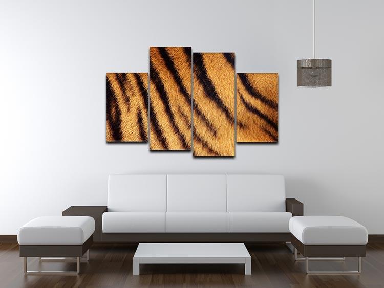 A stunning 4 split panel canvas featuring Siberian tiger striped fur, showcasing vibrant colors and intricate details.