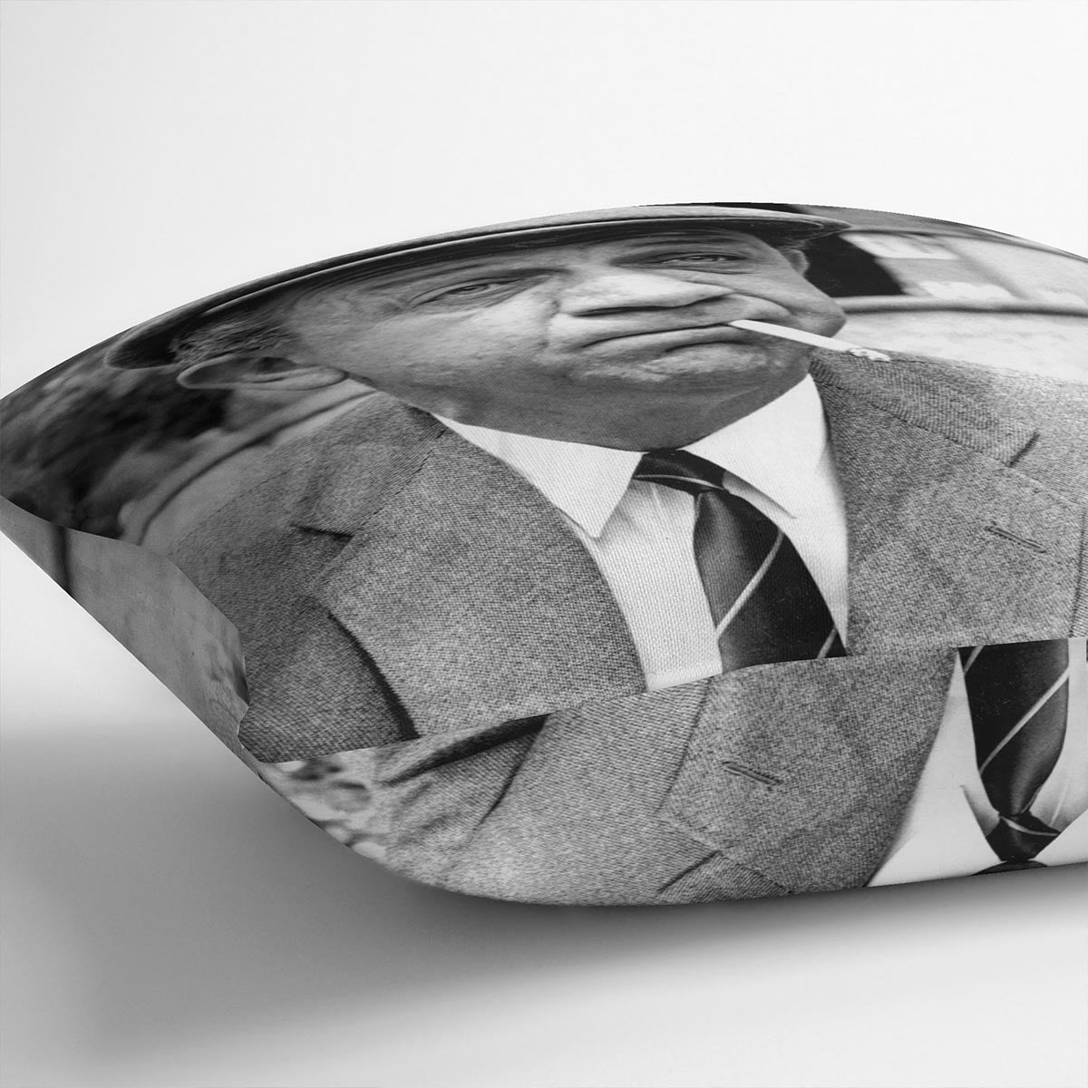 Sid James Cushion featuring vibrant abstract designs on luxurious vegan faux suede, showcasing its plush filling and stylish appearance.