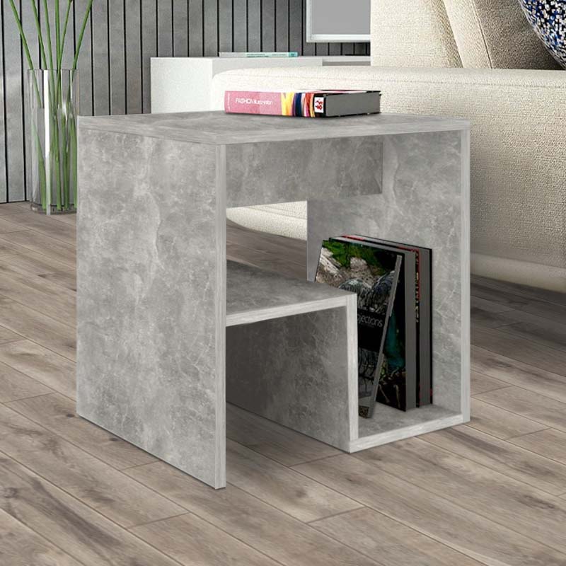 CREMONA Grey Concrete Side Table with one shelf, measuring 40x35x40 cm, showcasing a modern design.