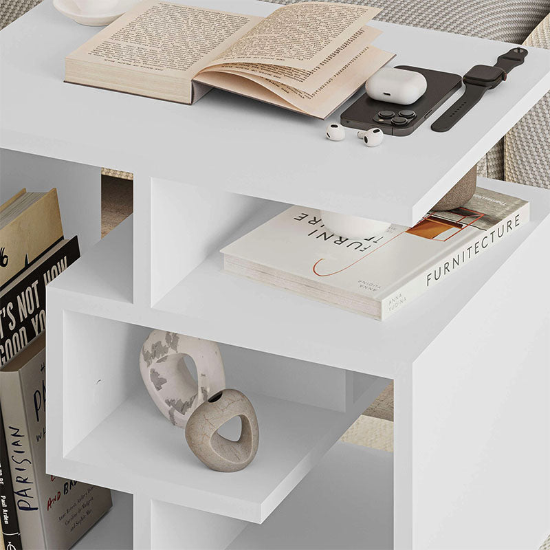 GRENOBLE White Side Table with melamine finish, dimensions 54x40x45 cm, showcasing its sleek design and durability.