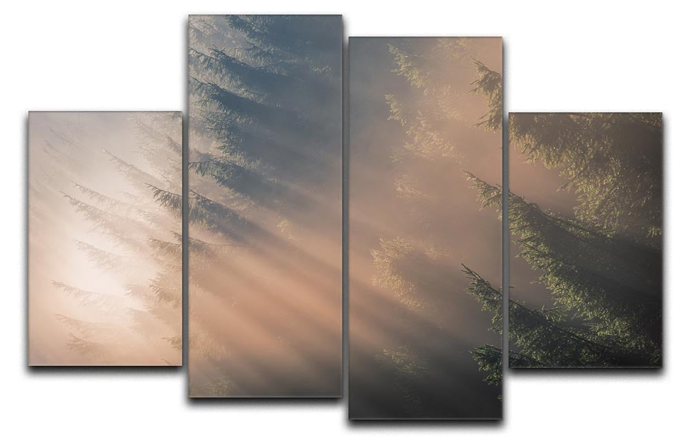 A beautiful 4-split panel canvas artwork depicting vibrant autumn leaves in rich colors, arranged for dynamic wall display.