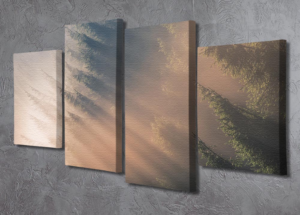 A beautiful 4-split panel canvas artwork depicting vibrant autumn leaves in rich colors, arranged for dynamic wall display.