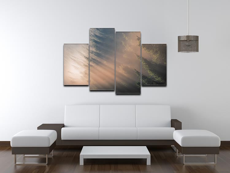 A beautiful 4-split panel canvas artwork depicting vibrant autumn leaves in rich colors, arranged for dynamic wall display.