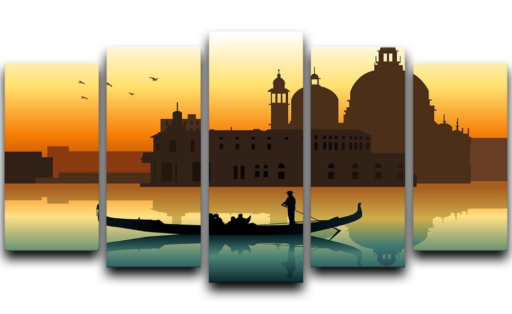 A stunning 5-panel canvas artwork featuring a silhouette of a gondola in Venice, creating a dynamic and elegant display.