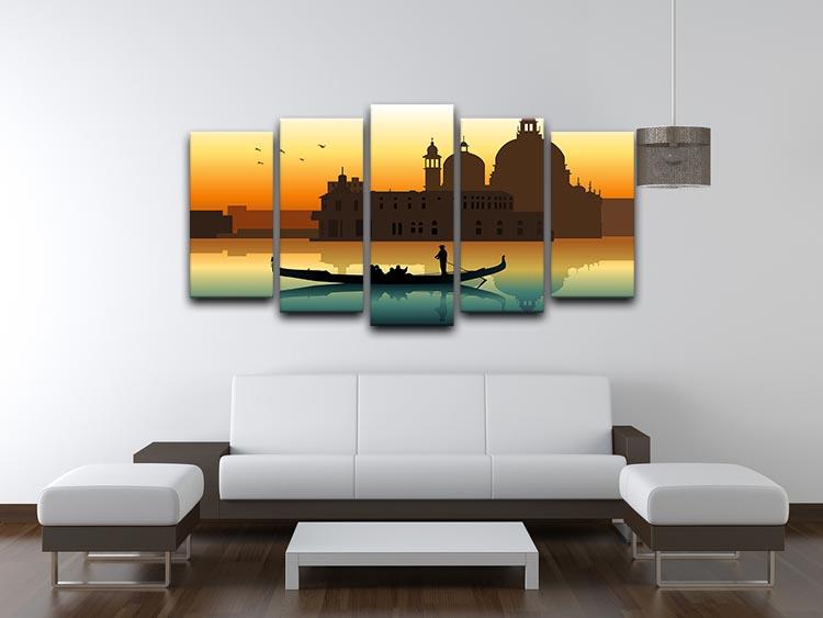 A stunning 5-panel canvas artwork featuring a silhouette of a gondola in Venice, creating a dynamic and elegant display.