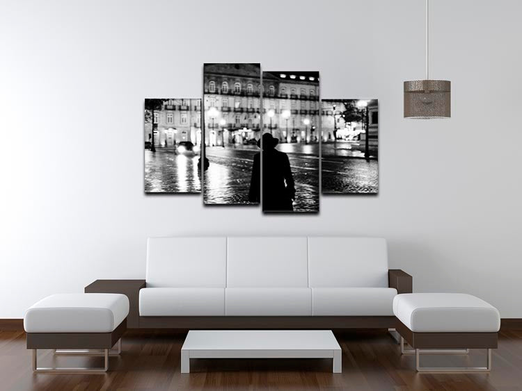 A modern 4-split canvas artwork featuring a silhouette design, elegantly displayed in a stylish room setting.