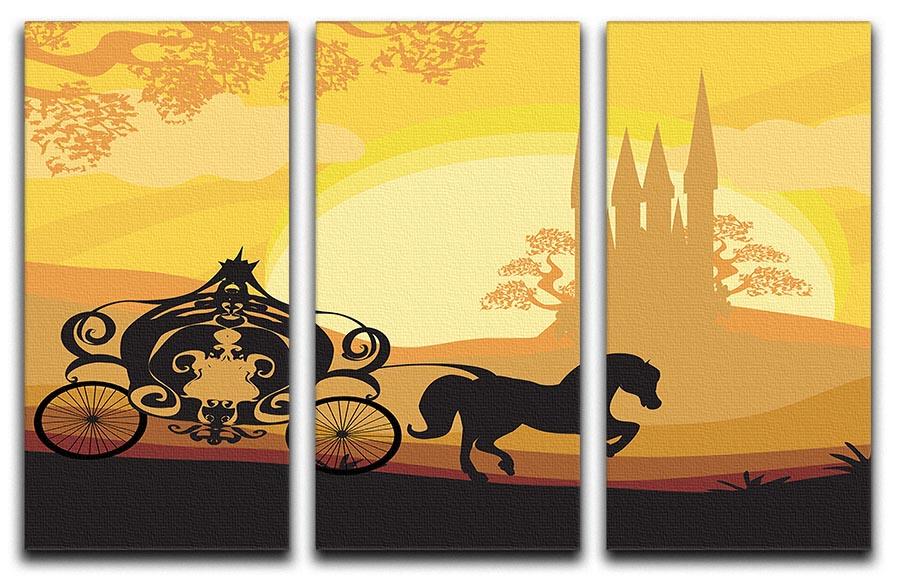A beautiful 3-panel canvas print featuring a silhouette of a horse carriage, perfect for home decor.