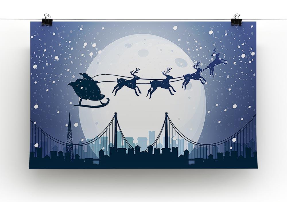 Silhouette Santa canvas print featuring Santa against a starry night sky, perfect for holiday decor.