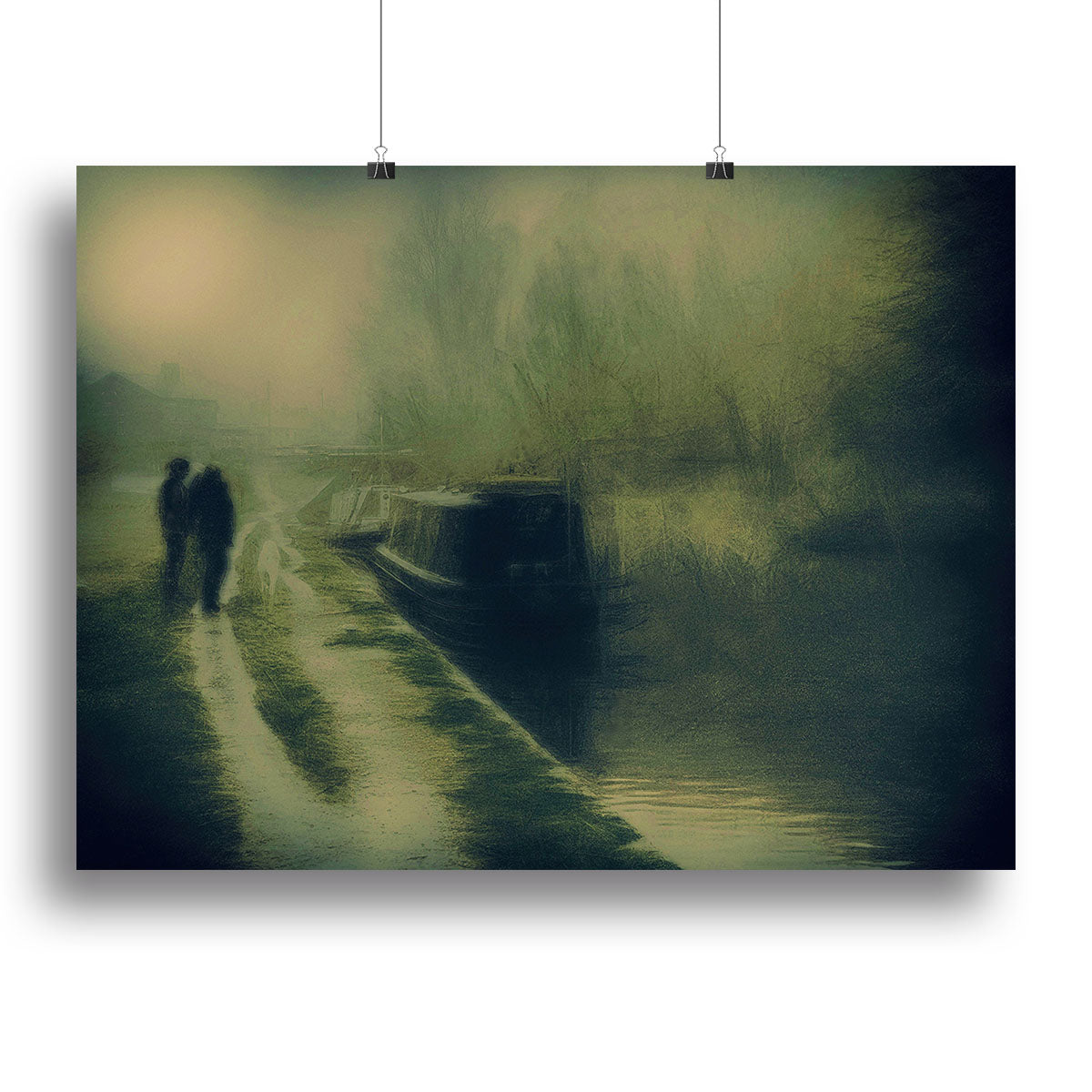 Silhouettes At The Canal canvas print showcasing elegant silhouettes against a serene canal backdrop.