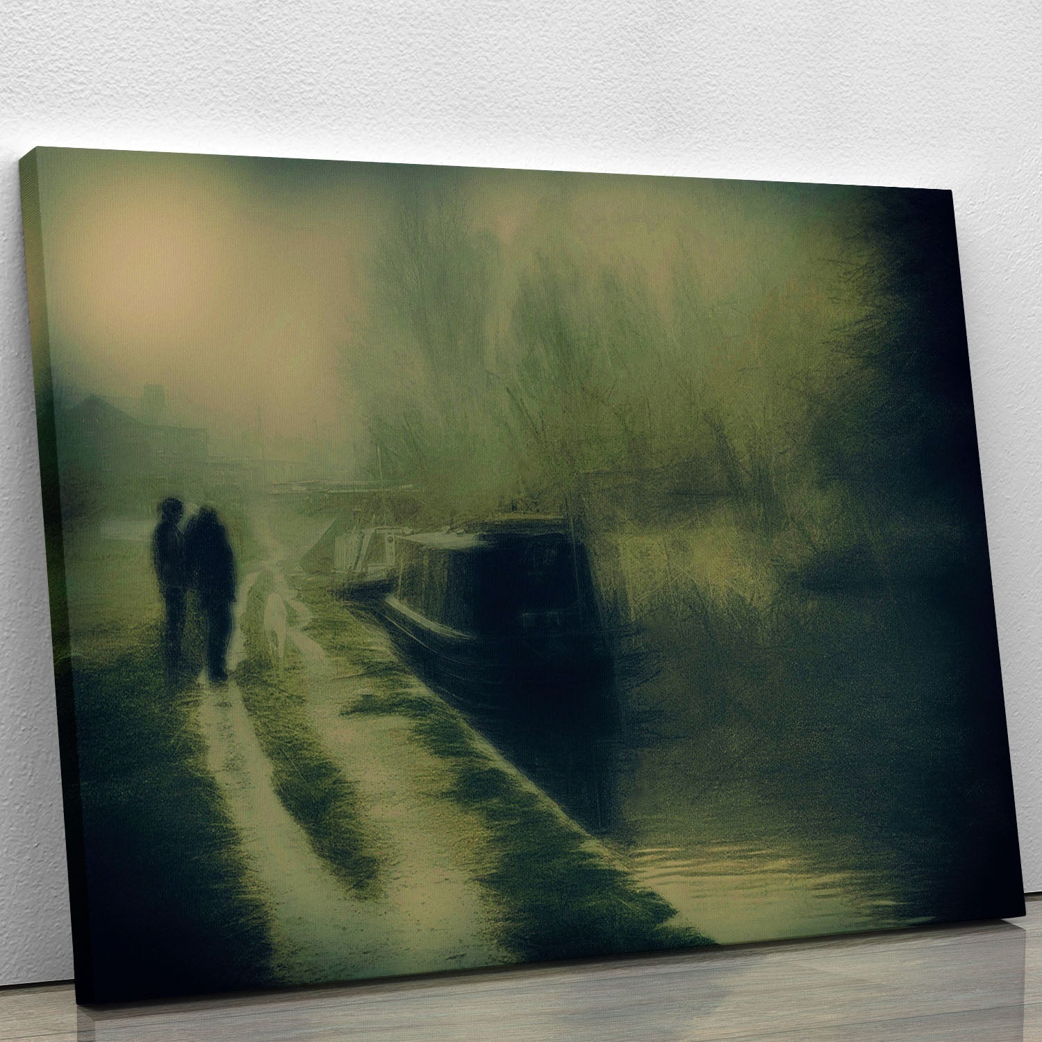 Silhouettes At The Canal canvas print showcasing elegant silhouettes against a serene canal backdrop.