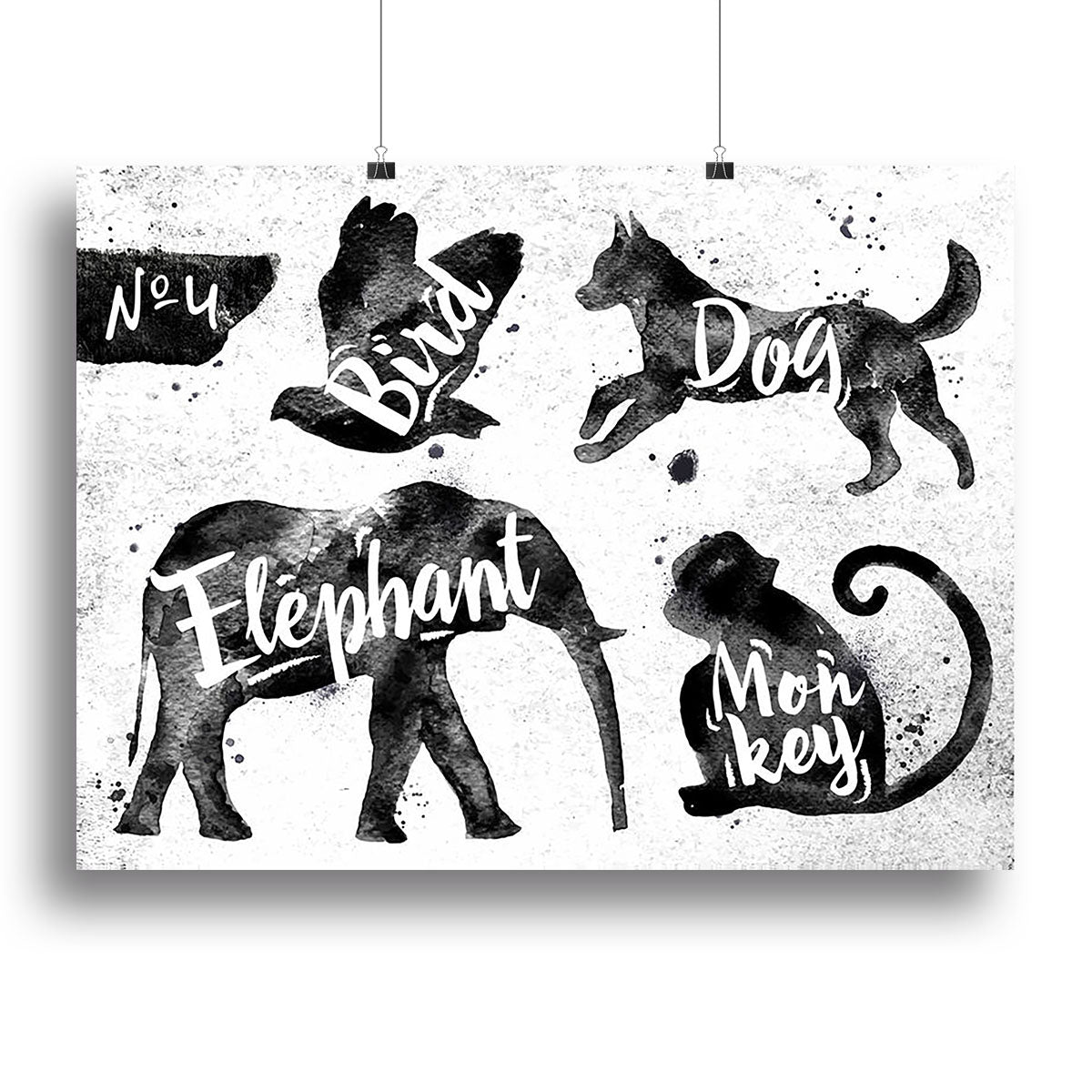 A collection of elegant animal silhouettes printed on canvas and posters, showcasing various designs suitable for home decor.