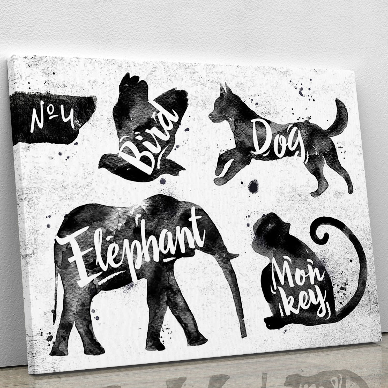 A collection of elegant animal silhouettes printed on canvas and posters, showcasing various designs suitable for home decor.