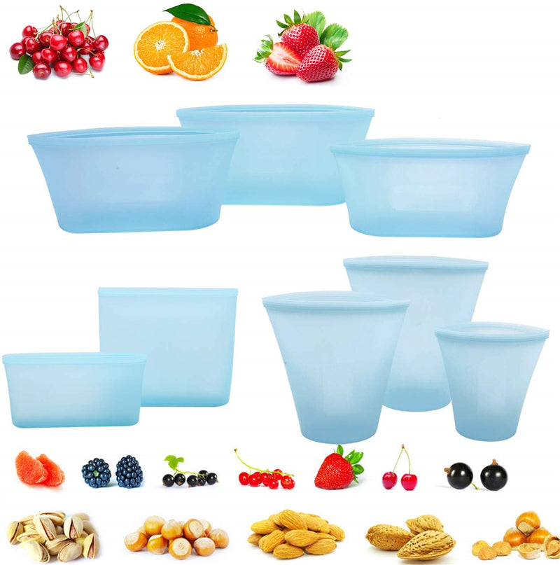 A colorful set of silicone food storage containers including bowls and cups, showcasing their versatility and reusable design.