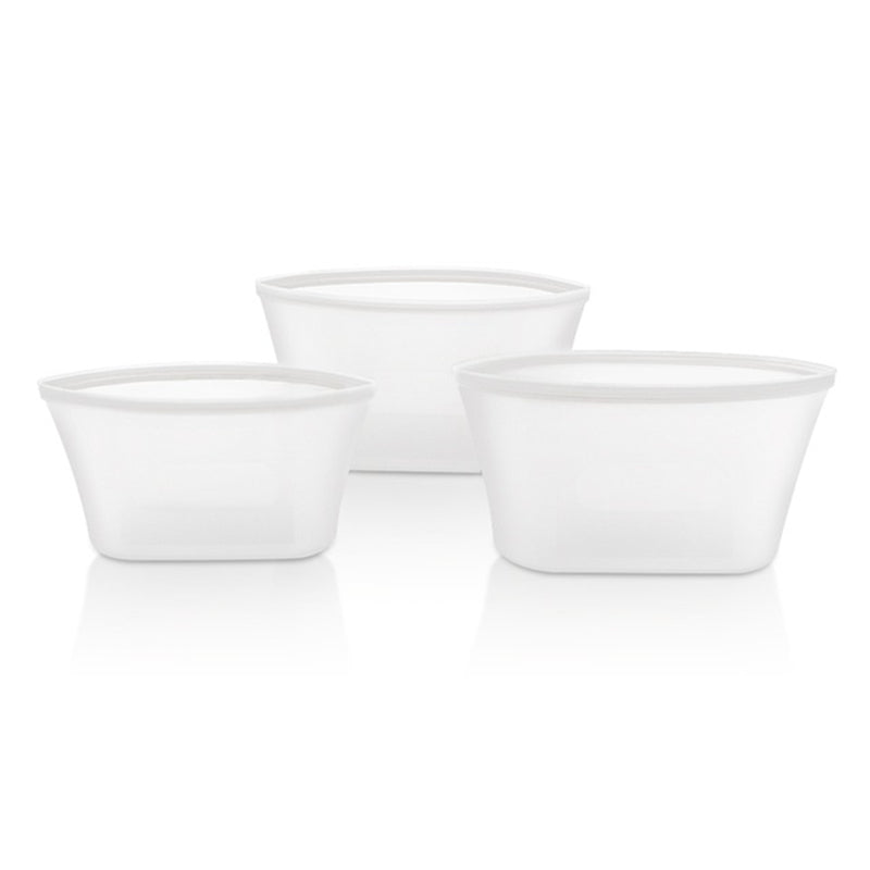 A colorful set of silicone food storage containers including bowls and cups, showcasing their versatility and reusable design.