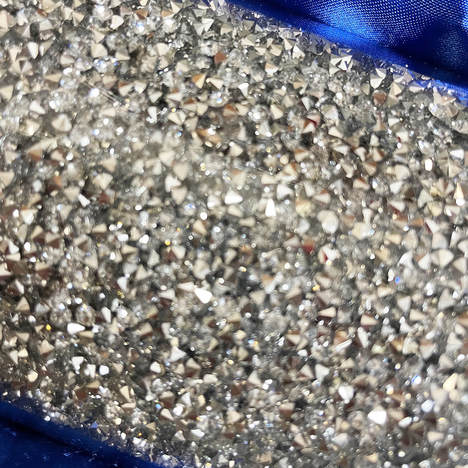 Elegant Silver Crushed Diamond Glass Canister with decorative chrome base and glass lid, beautifully packaged in a gift box.