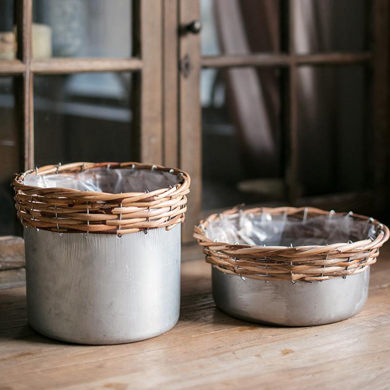 Silver Metal Willow Mixed Zakka Planter in various sizes, showcasing a stylish design suitable for flowers.