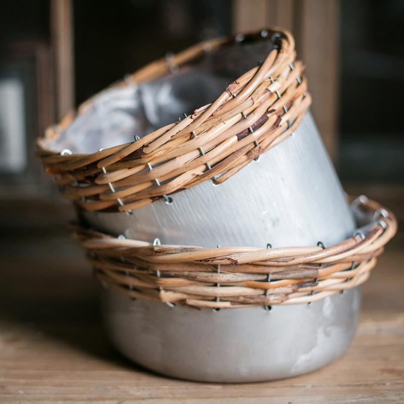 Silver Metal Willow Mixed Zakka Planter in various sizes, showcasing a stylish design suitable for flowers.