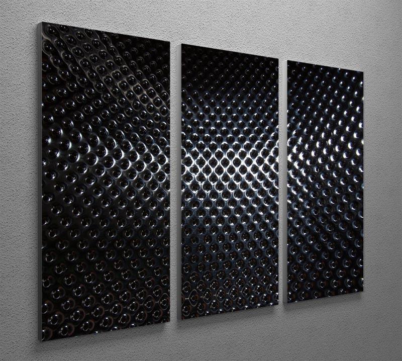 Three-panel canvas print featuring a silver steel metallic hole texture, ideal for modern decor.