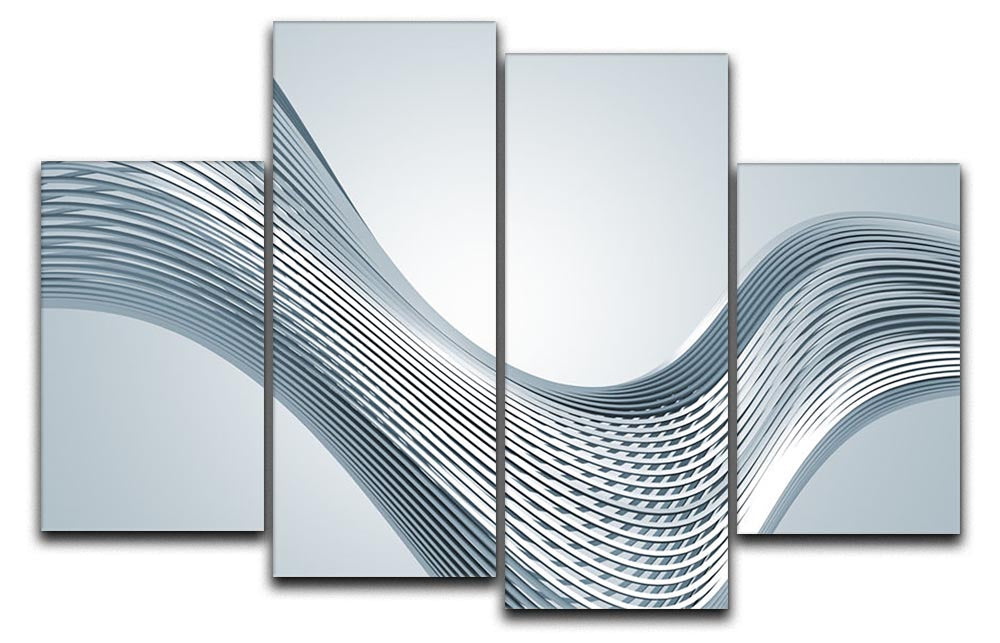 Silver Wave 4 Split Panel Canvas artwork featuring a dynamic wave design across four panels.