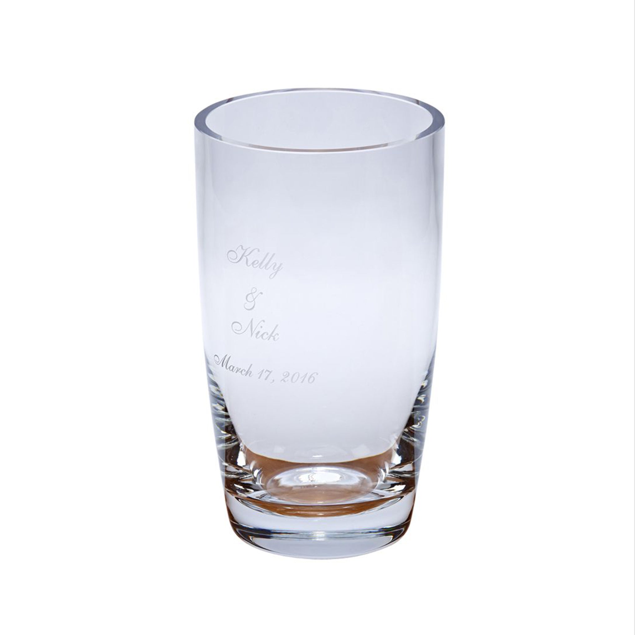 Elegant Simon Crystal Vase, 7.75 inches tall, showcasing a contemporary uncut design, perfect for floral arrangements.