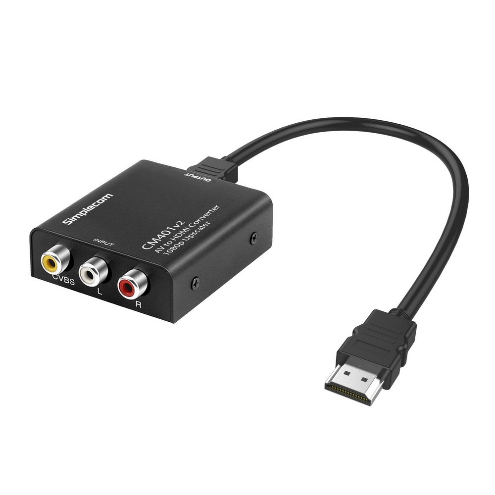 Simplecom CM401v2 Composite AV CVBS to HDMI Video Converter with alloy casing for durability and heat dissipation.