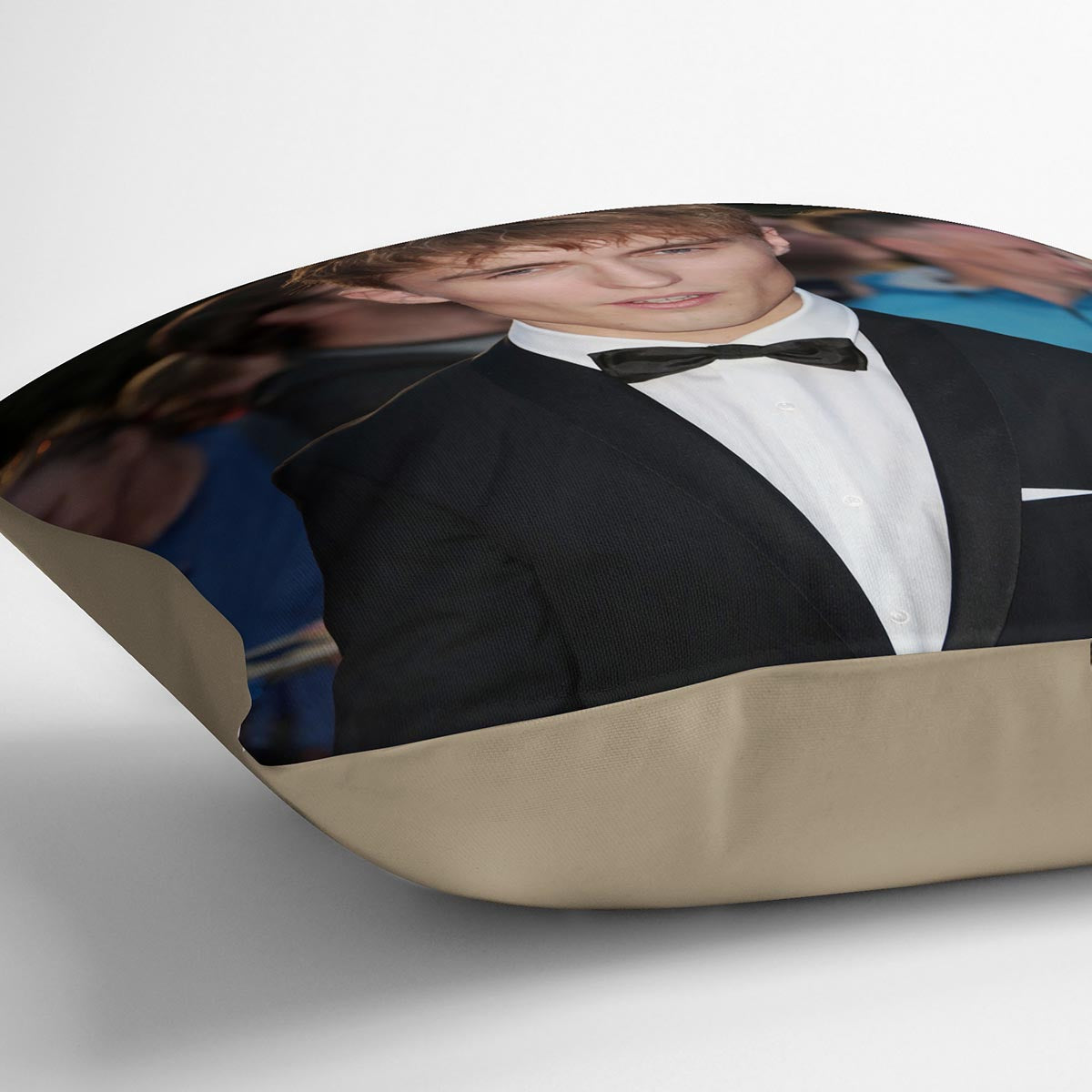 Singer Sam Fender Cushion featuring vibrant abstract designs on luxurious vegan faux suede, perfect for home decor.