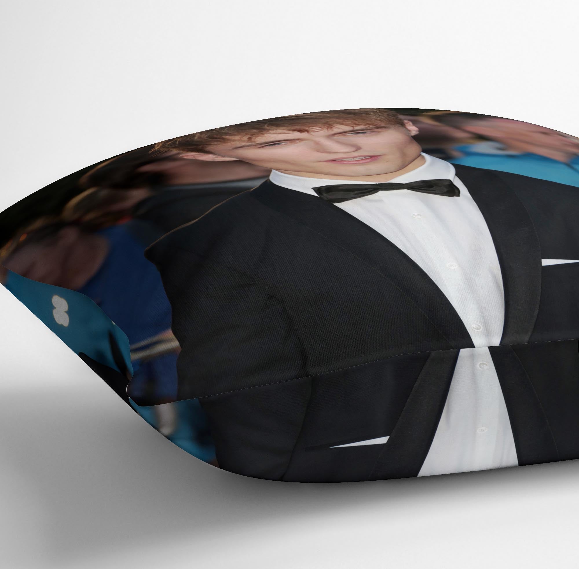 Singer Sam Fender Cushion featuring vibrant abstract designs on luxurious vegan faux suede, perfect for home decor.