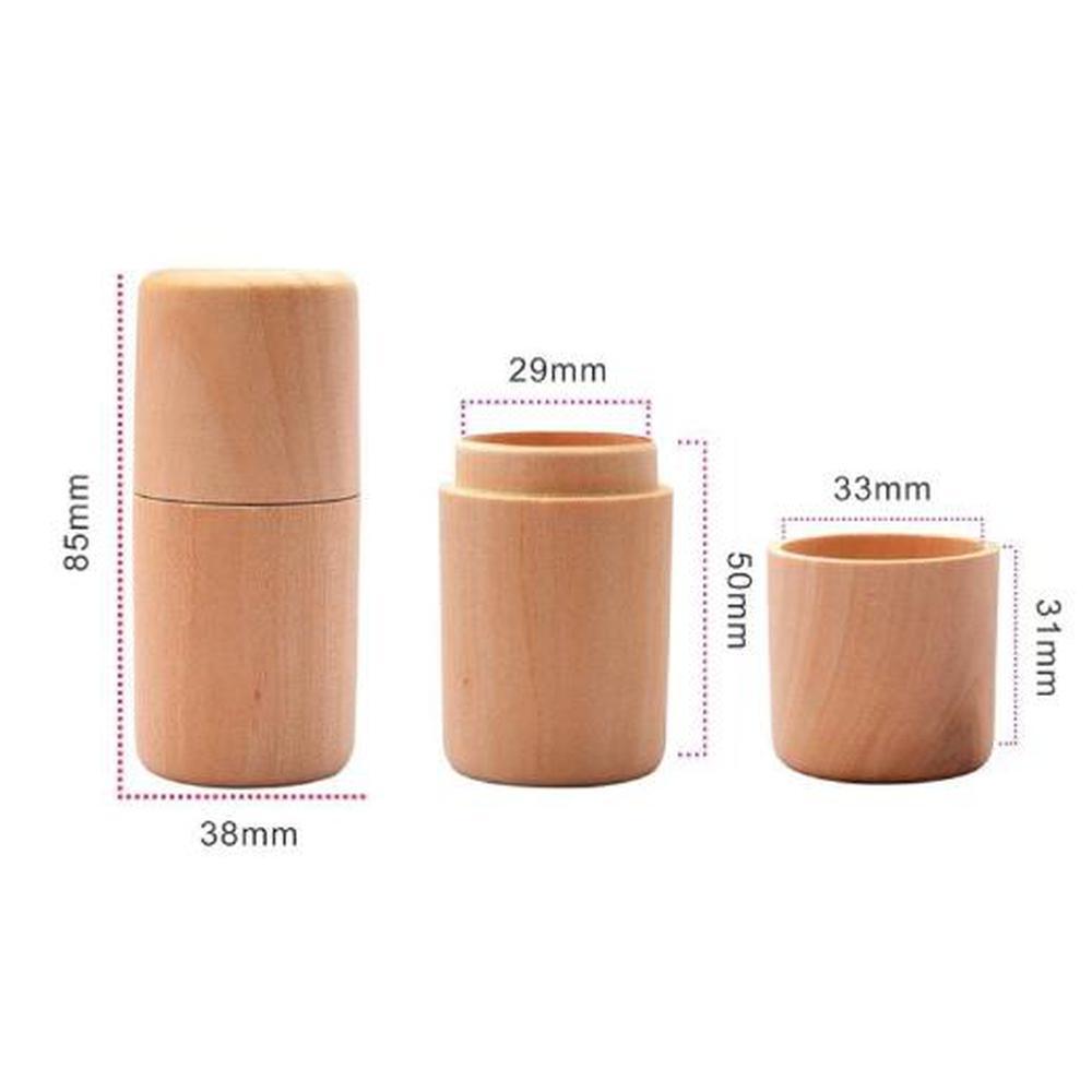 A compact wooden storage box for essential oils, designed to hold 5ml, 10ml, and 15ml bottles, showcasing a natural pine finish.