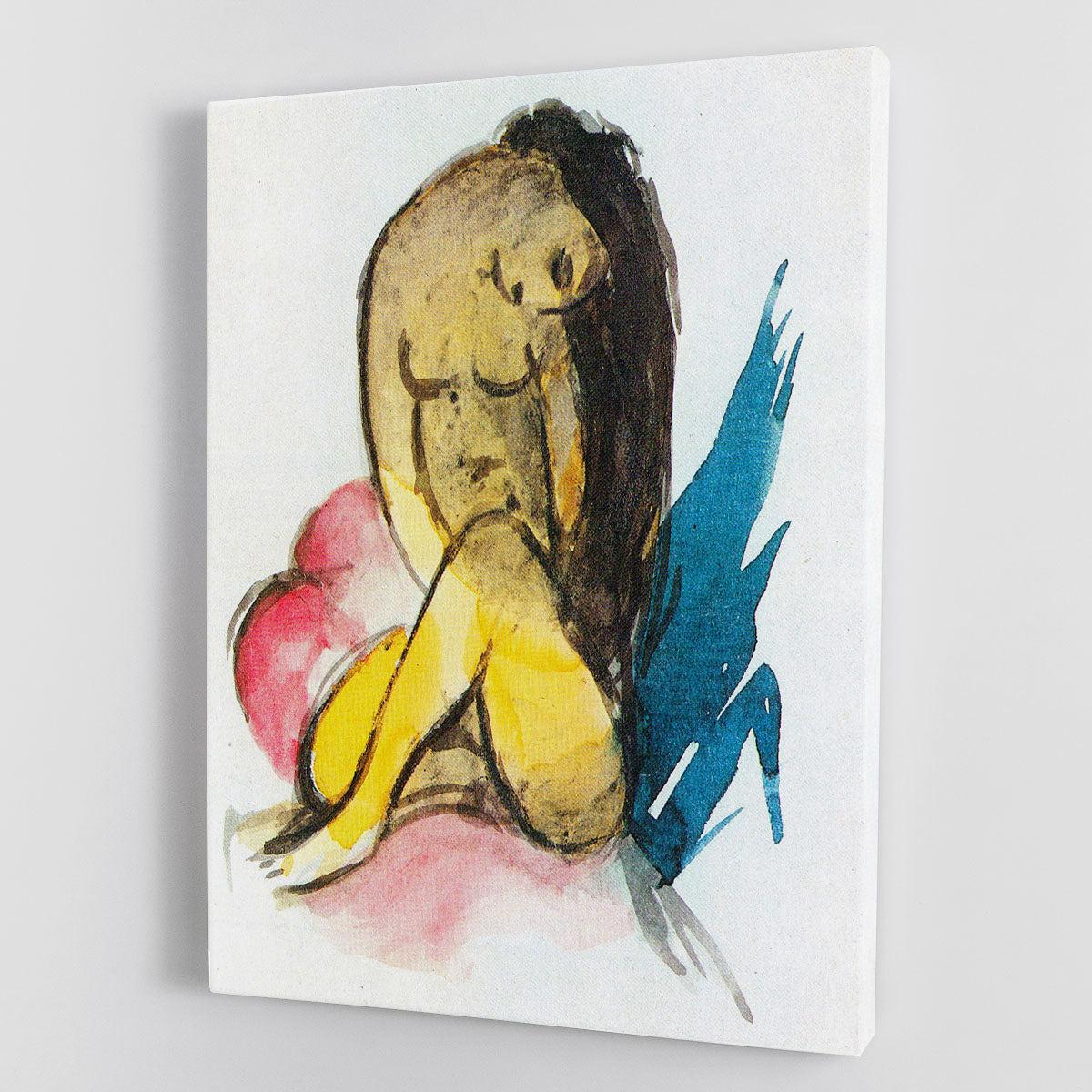 Canvas print of Sitting Yellow Lady by Franz Marc, showcasing vibrant colors and abstract forms, perfect for modern decor.