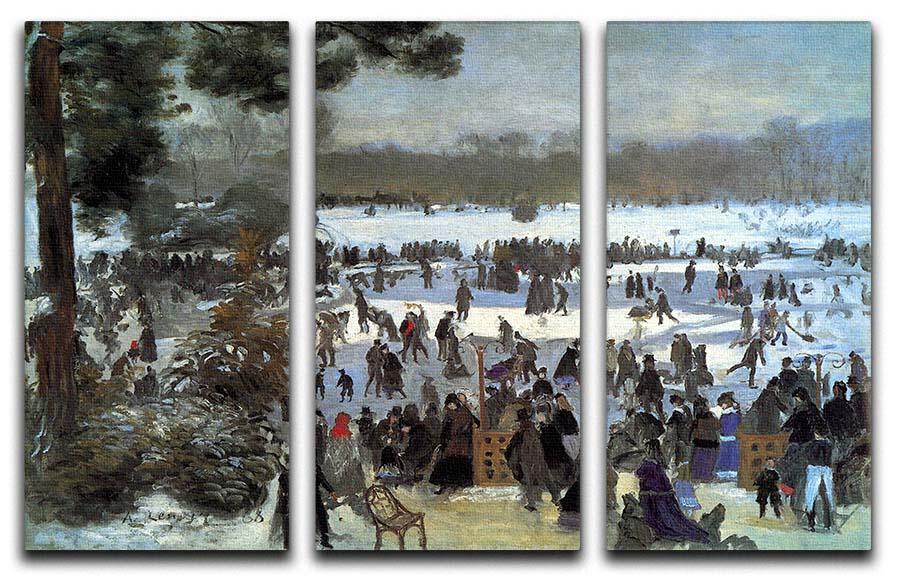 Three-panel canvas art featuring Renoir's Skating Runners in the Bois de Bologne, showcasing vibrant colors and intricate details.
