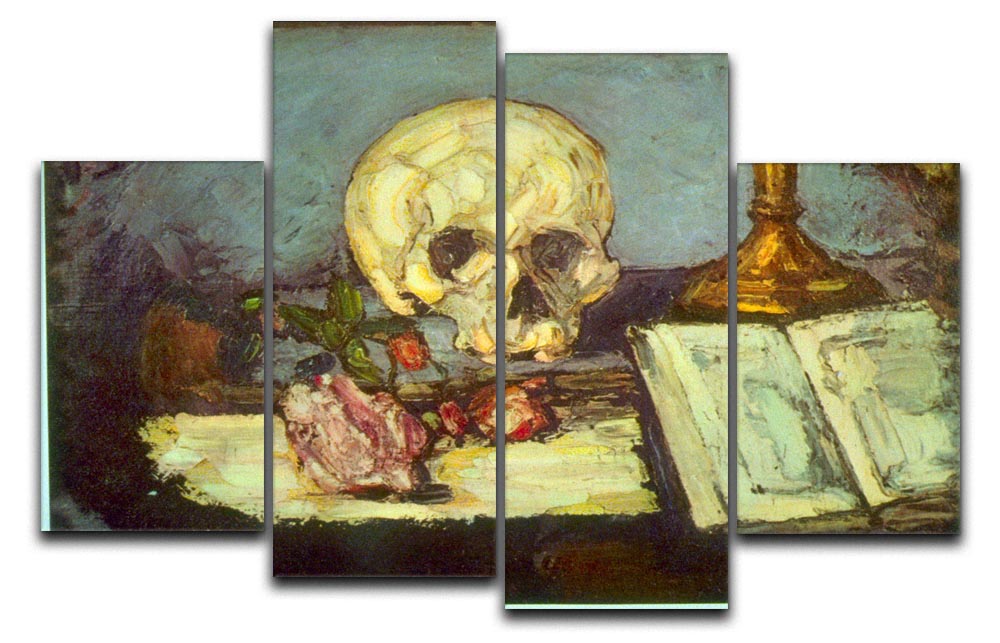 A 4-split canvas artwork featuring a skull by Degas, showcasing four panels that create a cohesive and dynamic visual effect.