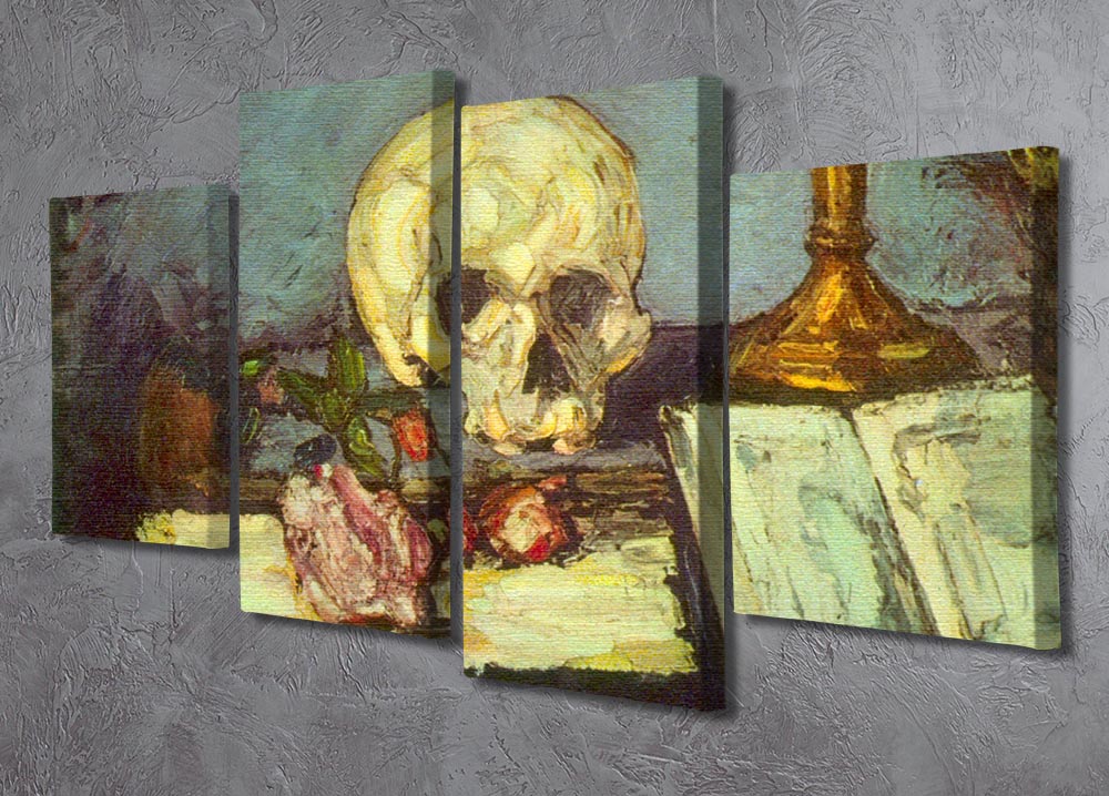 A 4-split canvas artwork featuring a skull by Degas, showcasing four panels that create a cohesive and dynamic visual effect.