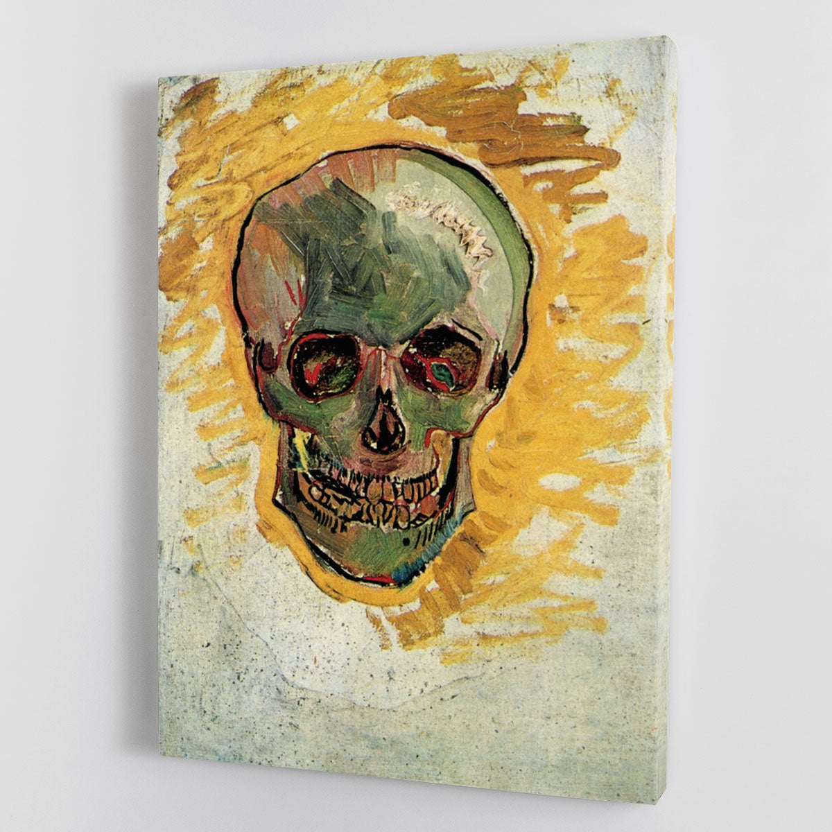 A detailed canvas print of Van Gogh's Skull artwork, showcasing vibrant colors and intricate details, perfect for home decor.