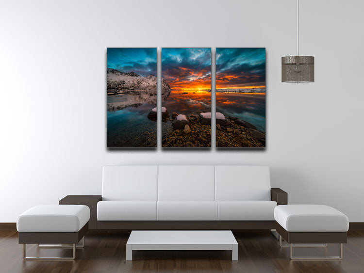 Sky On Fire 3 Split Panel Canvas Print featuring vibrant colors and dramatic imagery across three panels.