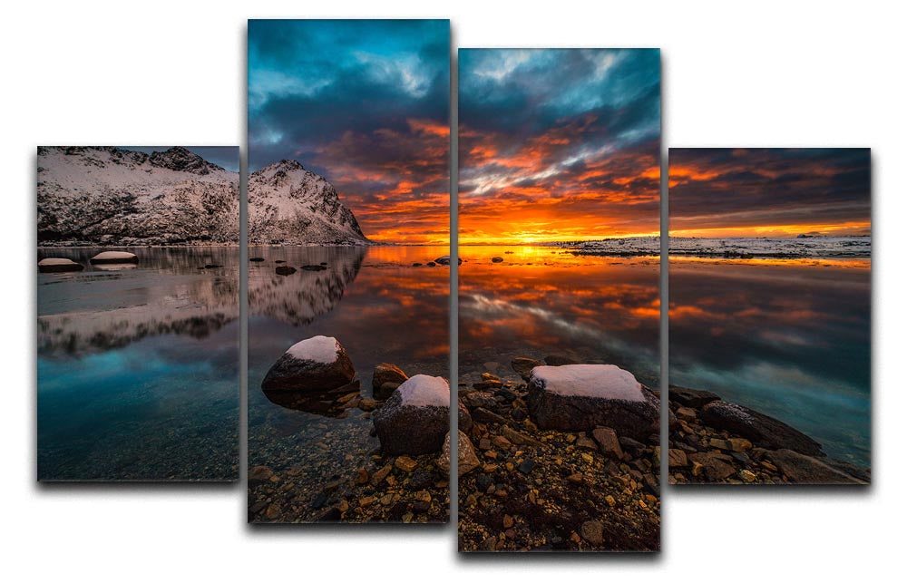 Sky On Fire 4 Split Panel Canvas artwork featuring vibrant colors and dynamic design, divided into four equal sections for a multi-dimensional effect.