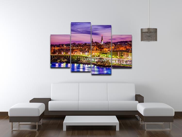A stunning 4 split panel canvas artwork depicting the skyline on the Potomac River, showcasing vibrant colors and intricate details.
