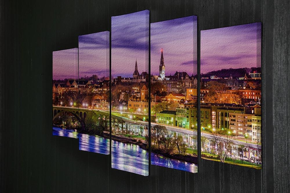 A stunning 5-split canvas artwork depicting the skyline on the Potomac River, showcasing vibrant colors and intricate details across five panels.