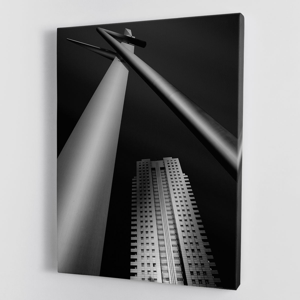 A stunning skyscraper canvas print showcasing a modern city skyline, perfect for enhancing home or office decor.