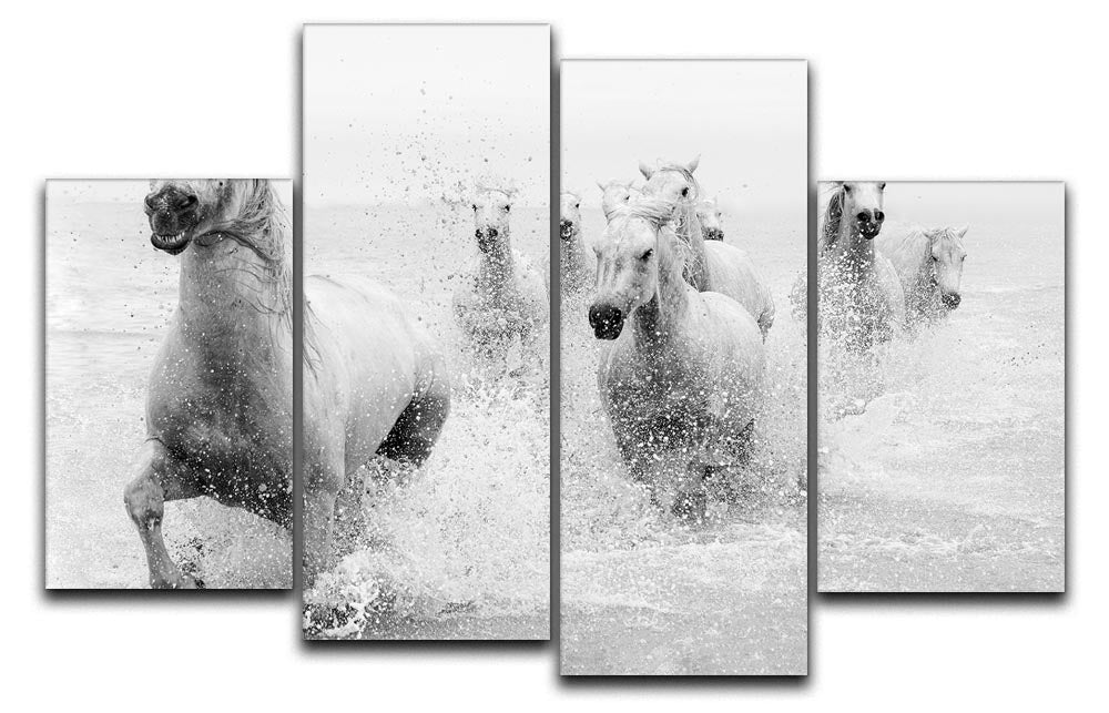 A vibrant 4-split canvas artwork featuring dynamic horses in motion, showcasing depth and artistic flair.