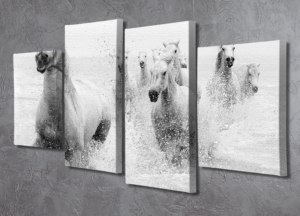 A vibrant 4-split canvas artwork featuring dynamic horses in motion, showcasing depth and artistic flair.