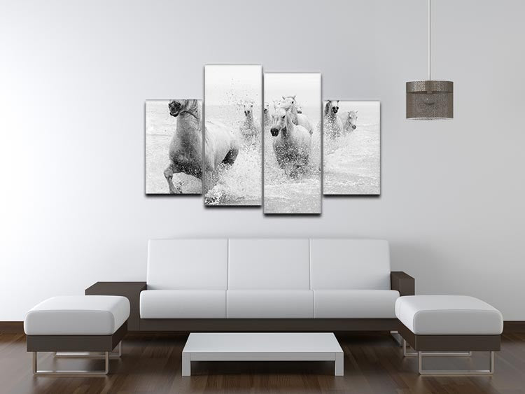 A vibrant 4-split canvas artwork featuring dynamic horses in motion, showcasing depth and artistic flair.