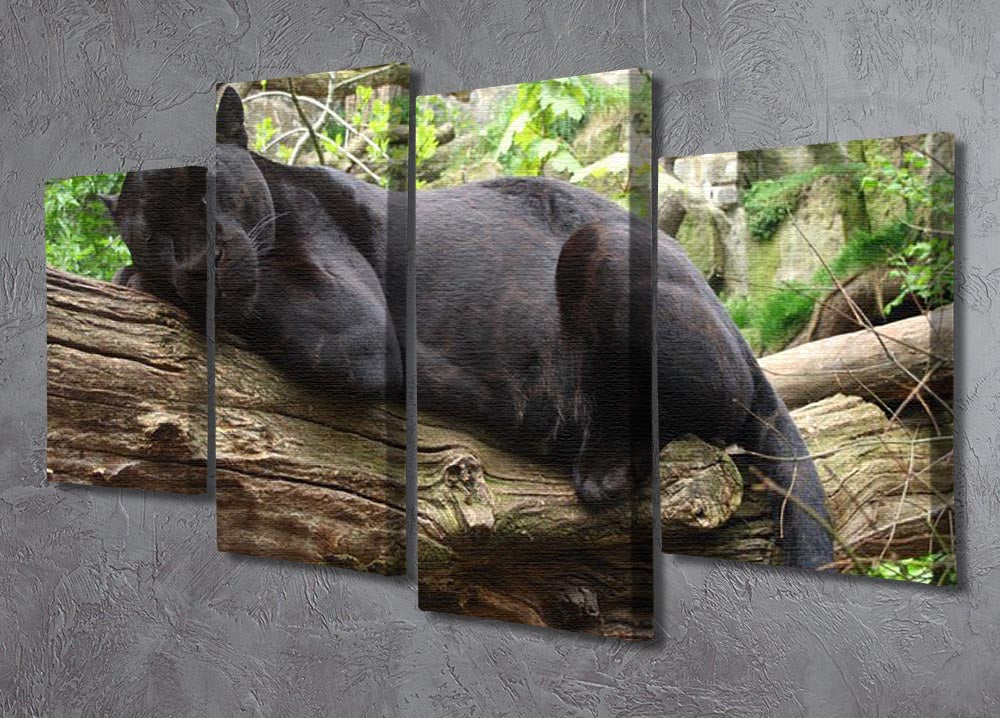 A stunning 4-split canvas artwork featuring a sleeping black jaguar, showcasing its majestic form across four panels.