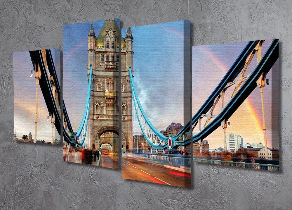 A stunning 4-split canvas artwork featuring the Tower Bridge in slow shutter speed, showcasing dynamic movement and vibrant colors.