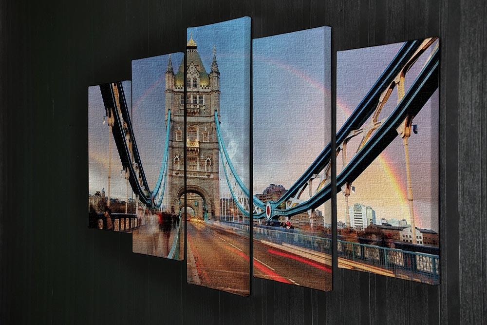 A stunning 5-split canvas artwork featuring the Tower Bridge captured with a slow shutter speed, showcasing movement and light.