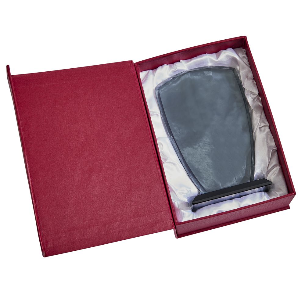 6.25 inch Sm Shield Smoked Trophy with deep grey smoke glass and elegant shield shape.