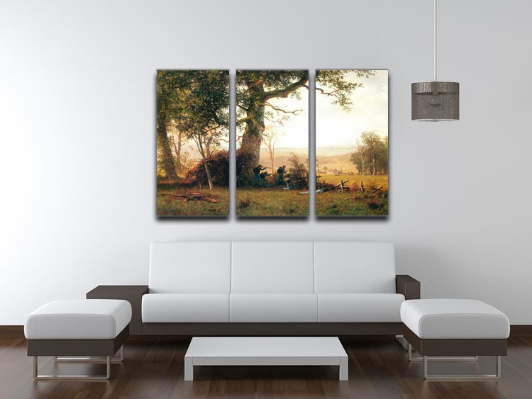 Three-panel canvas art depicting the Small War Postal Service Strike in Virginia, showcasing vibrant colors and intricate details.